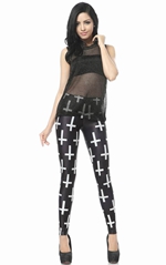 Black Cross Print Leggings